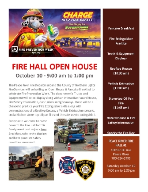 A flyer for the Fire Hall Open House - Saturday October 10th, 9:00 am to 1:00 pm.