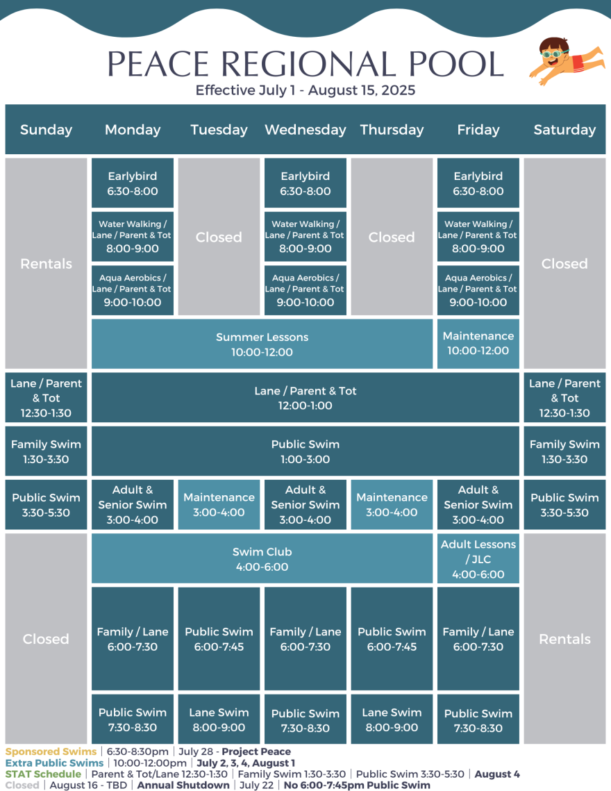 For an audible version of the pool schedule, please call 780 624 3720