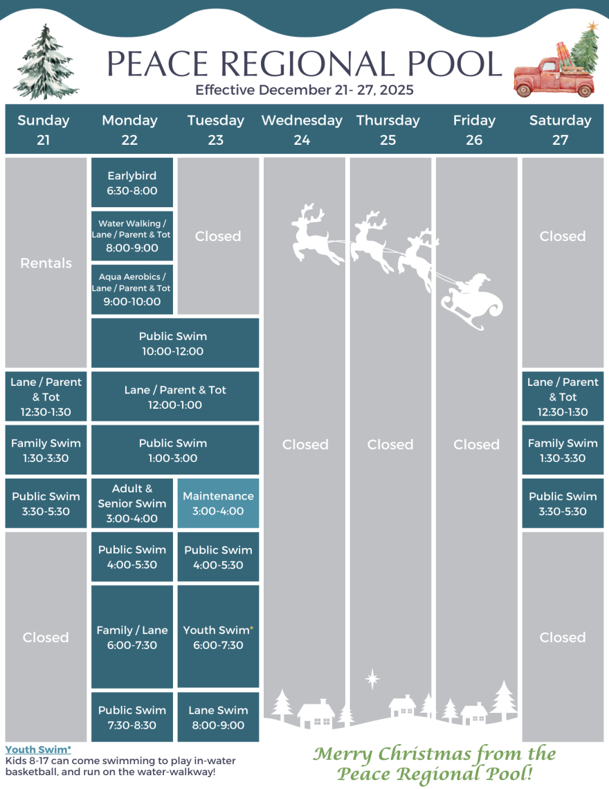 For an audible version of the pool schedule, please call 780 624 3720