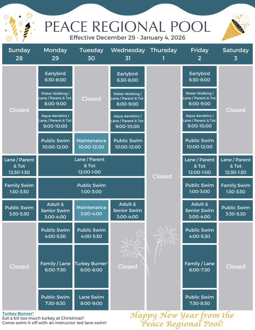 For an audible version of the pool schedule, please call 780 624 3720
