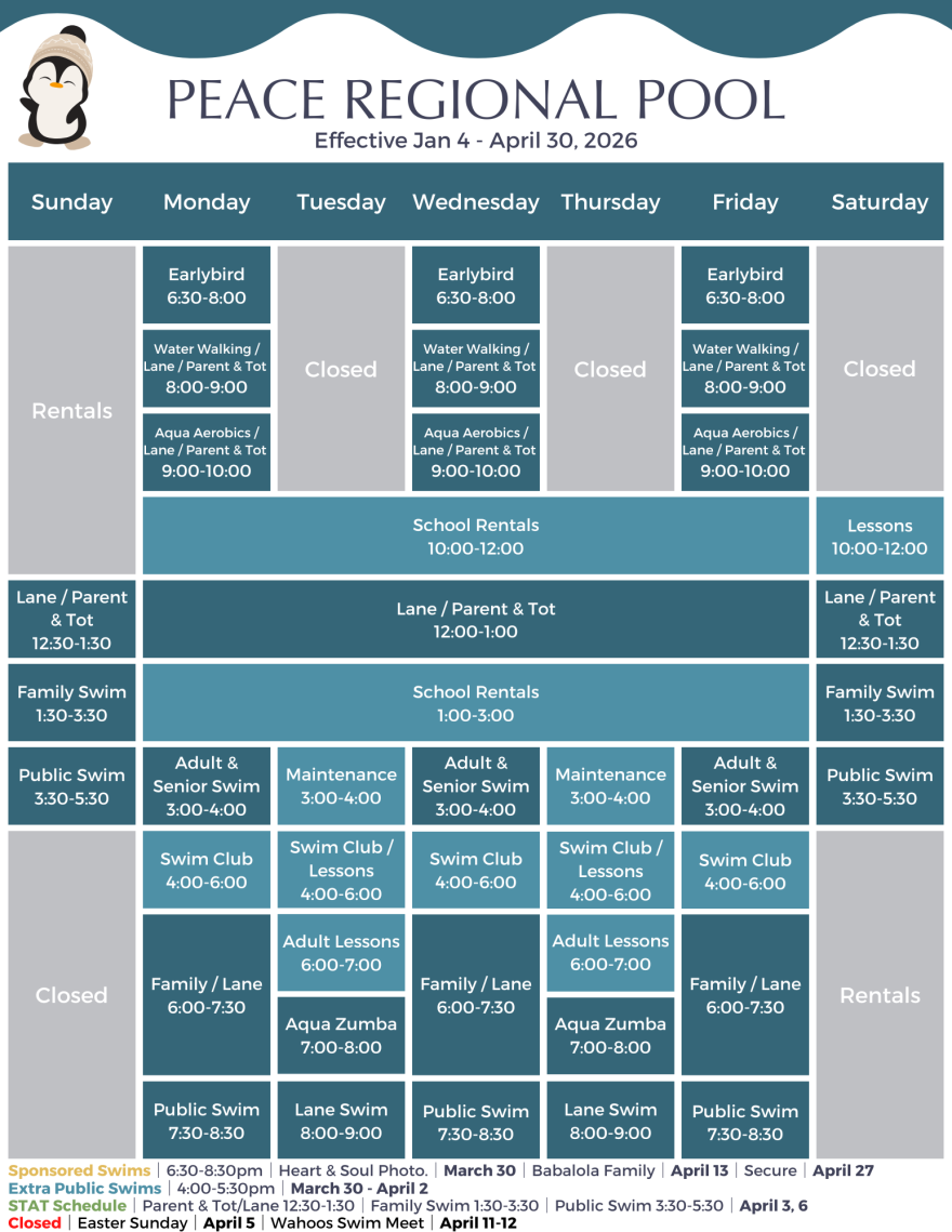 For an audible version of the pool schedule, please call 780 624 3720