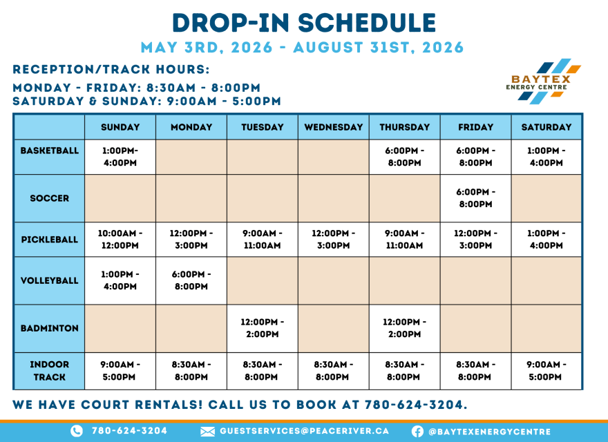 Drop-In Schedule Summer 2026