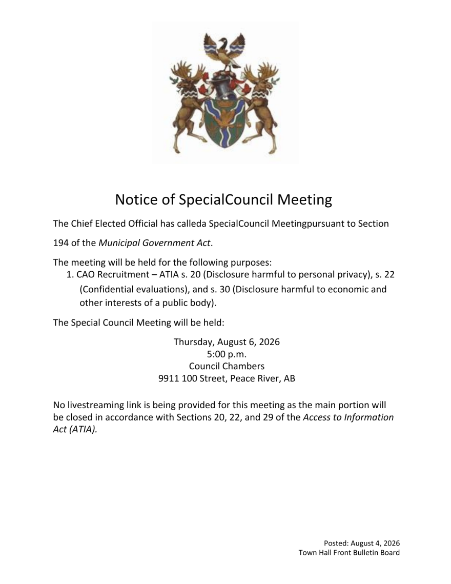 Official notice of Special Council Meeting