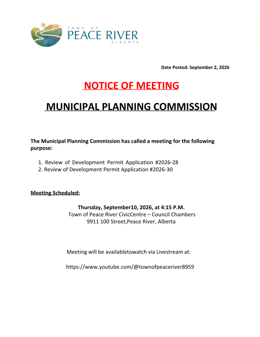 Notice of Municipal Planning Commission Meeting