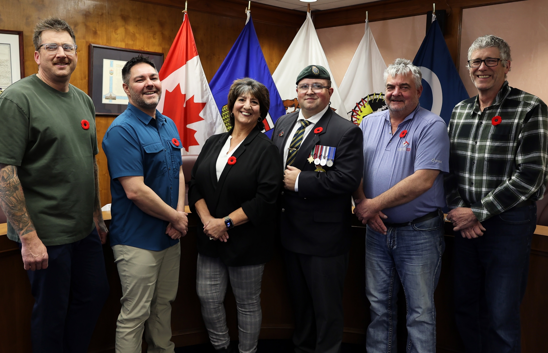 Peace River’s Royal Canadian Legion Branch No. 62 President retired Master Cpl. Brian Lee Whelen Presented the Town of Peace River Mayor and Council with their poppies to officially launch the local Remembrance Day Poppy campaign.